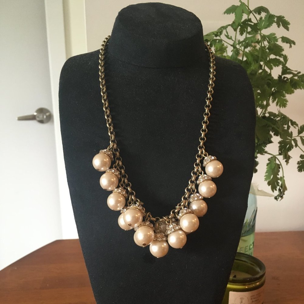 J.Crew Crystal and Pearl Gold Necklace